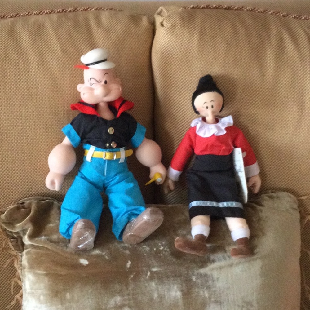 Vintage .Olive is 10” 3/4 long . Popeye is 11” long. Olive is new with tags.